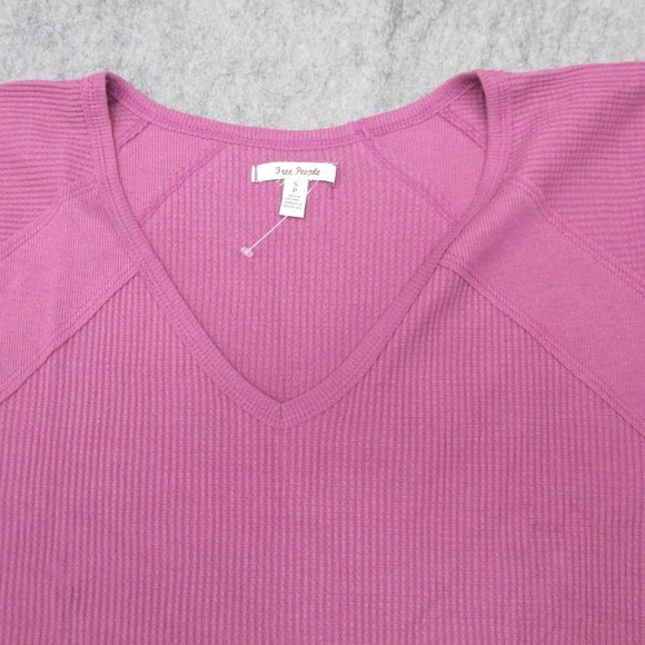 Free People Thermal Womens Small Mulberry Santa Clara Shirt Top V Neck NEW - Picture 3 of 11